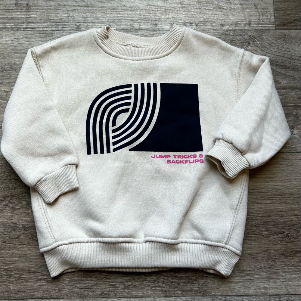 Zara Cream Pullover with Black and Pink Graphic